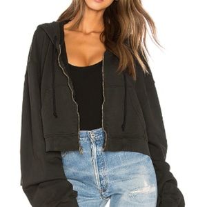 HUDSON Oversized Black Zip Crop Hoodie Medium